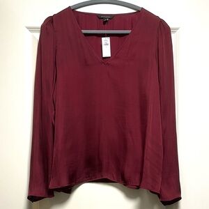NWT Banana Republic Soft Satin Puff Sleeve Top RARE Chic L/S Blouse Red Brick L